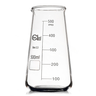 Niedriger Philips-Kolben mit Ausguss, 125 ml, Borosilikatglas (BORO 3.3), ISO 3819, DIN 12331