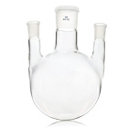 Dreihals-Flasche mit rundem Boden, gerade Hälse, 100 ml, Schleifmaße 29/14/14, Borosilikatglas (BORO 3.3)