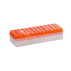Beidseitiger Eppendorf-Reagenzglasständer mit Deckel, 60 Plätze, 0,5–2,0 ml, orange – PP