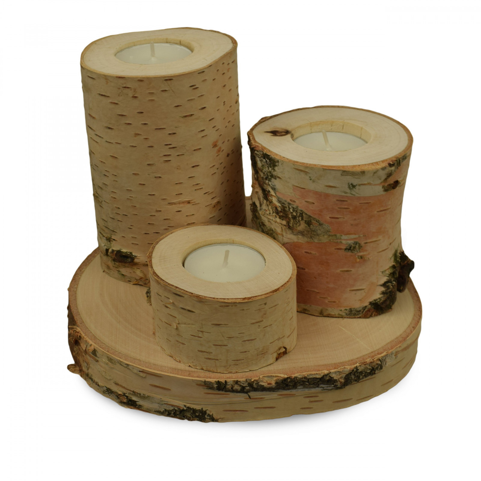 Holz-Birken-Kerzenhalter für den Tisch 3 Stück und Platte megamix.sk